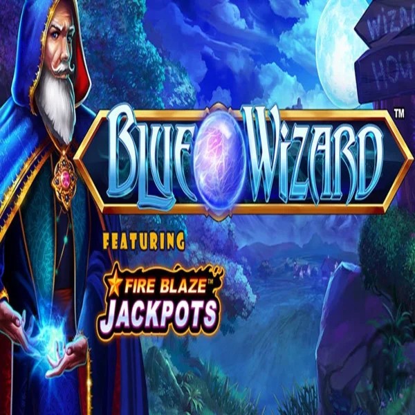 Official Slots logo: Blue Wizard Fire Blaze Jackpots by Rarestone Gaming at Shuffle Casino
